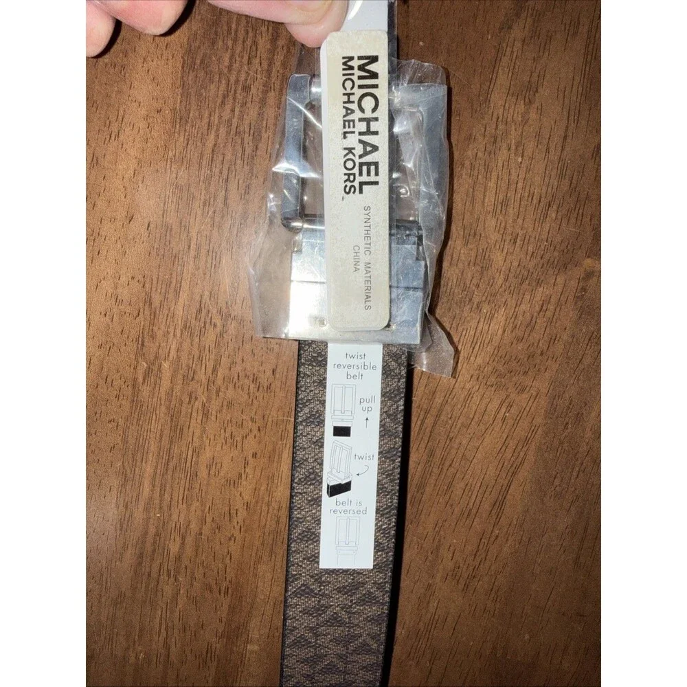 Michael Kors Reversible MK Logo Belt Black Brown Silver Twist Buckle Mens XL NWT